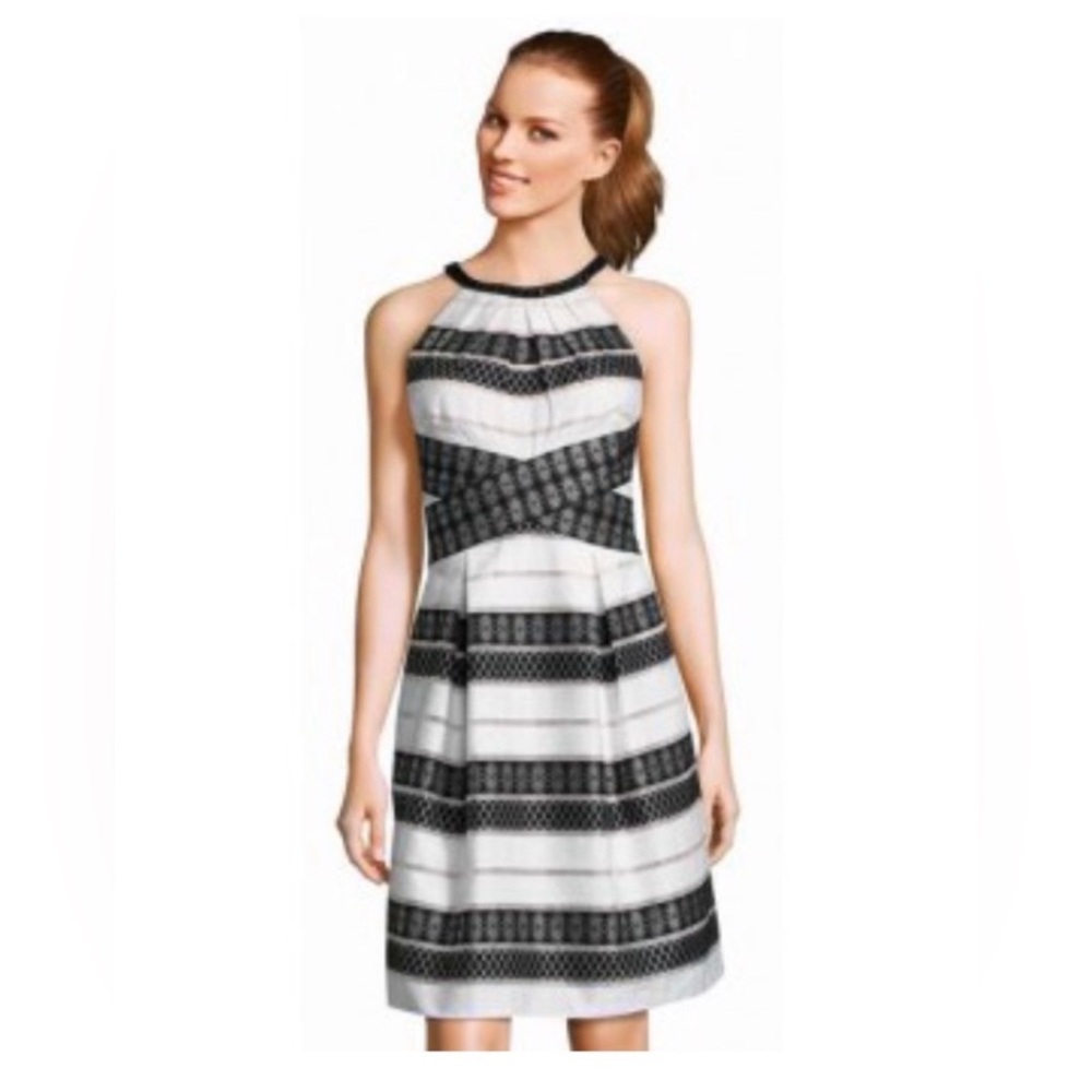 Adrianna Papell Black and White Patterned Midi Dress - Picture 11 of 11